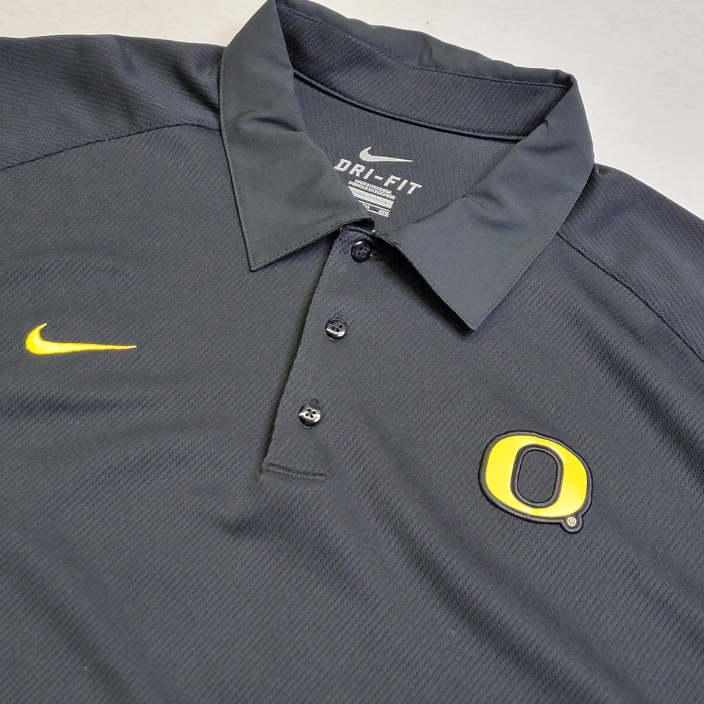 Nike Oregon Ducks DriFit Performance Black Polo Shirt Yellow Side Stripe Sz‎ XXL